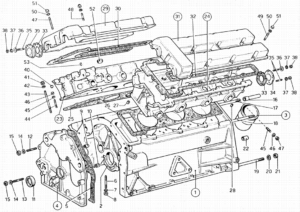206 GT Dino Crankcase and Cylinder Heads exploded view