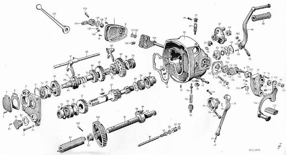 BMW R-71 motorcycle transmission Exploded view